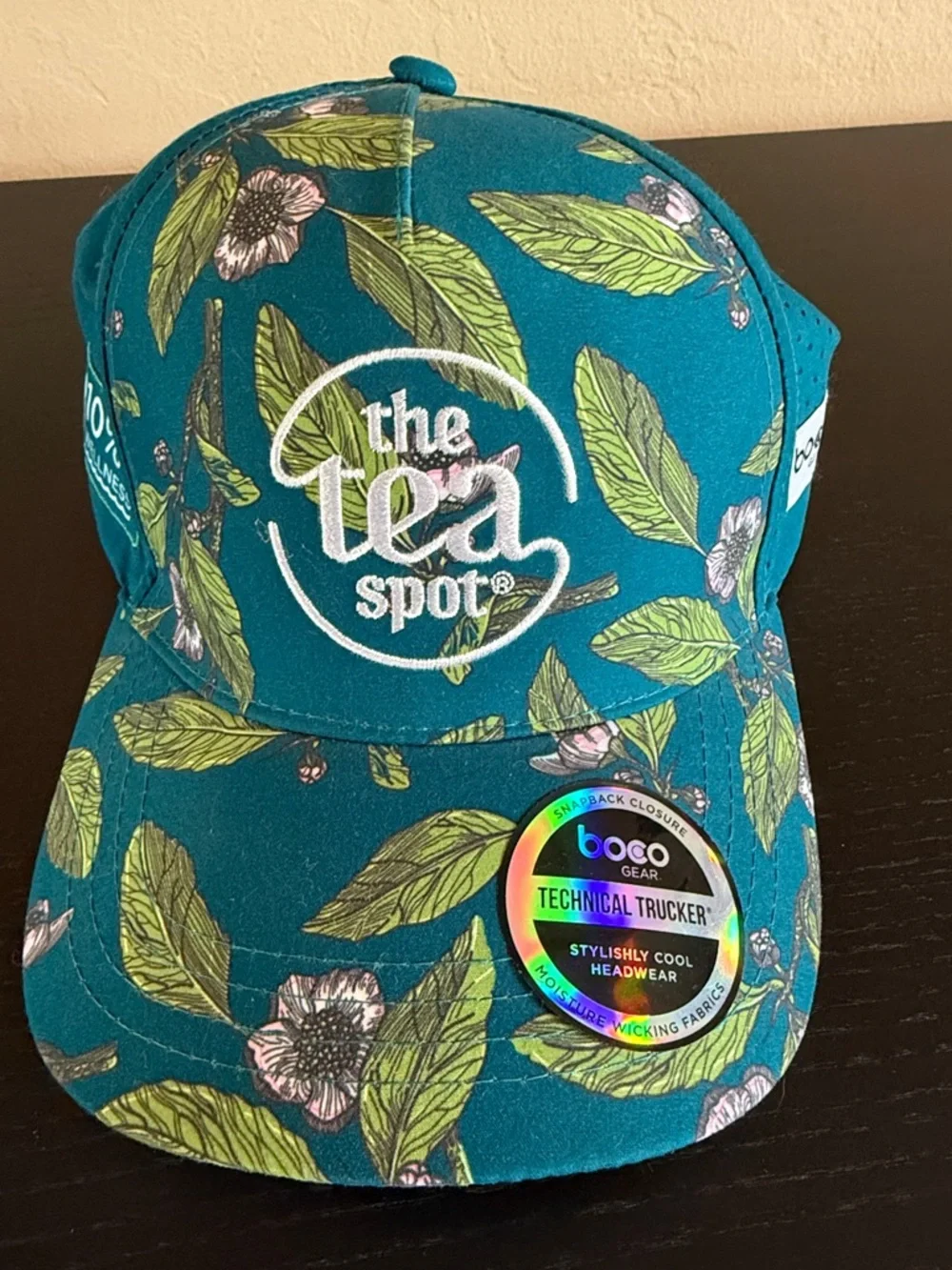 BOCO Gear The Tea Spot Floral Trucker Hat Teal Pink Technical Running Cap OSFA